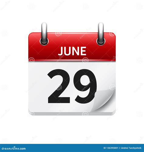 June 29 Vector Flat Daily Calendar Icon Date And Time Day Month