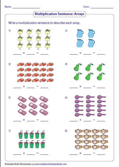 Math Multiplication Worksheets 2nd Grade Math Worksheets Array