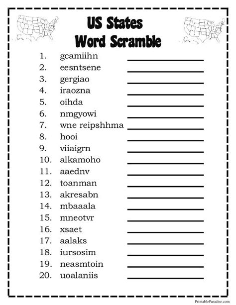 Printable States Word Scramble Game Scramble Words Capital Words