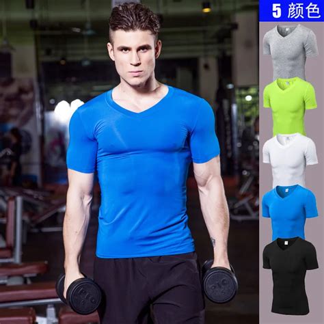Fashion Mens Short Sleeves T Shirts V Neck Tight Skin Compression Shirts For Men Fitness Gyms