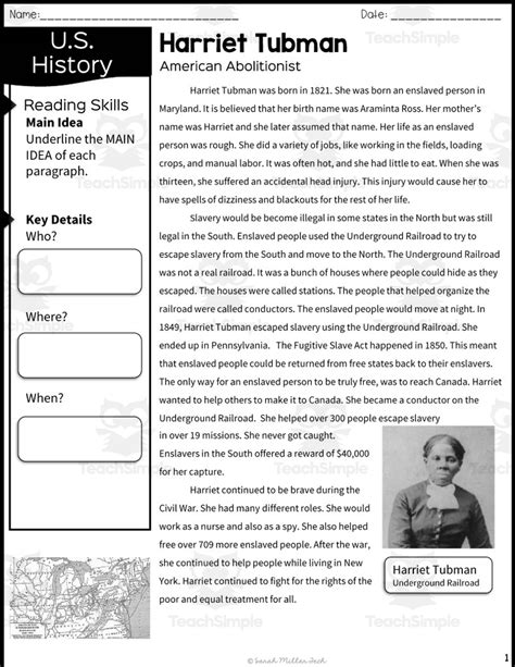 Harriet Tubman Reading Packet By Teach Simple