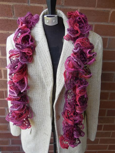 Ruffled Scarf Red And Burgundy Ruffled Hand Crocheted Scarf Etsy