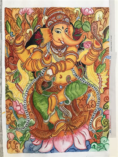 Lord Ganesha Kerala Mural Painting Indian Paintings Ganesh Art
