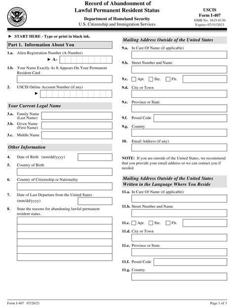 Uscis Form I 407 Download Fillable Pdf Or Fill Online Record Of