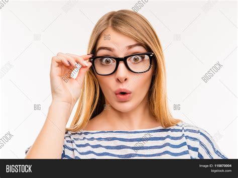 Surprised Girl Glasses Image Photo Free Trial Bigstock