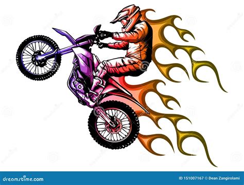 Motorcycle With Fire And Flames Vector Illustration Stock Vector