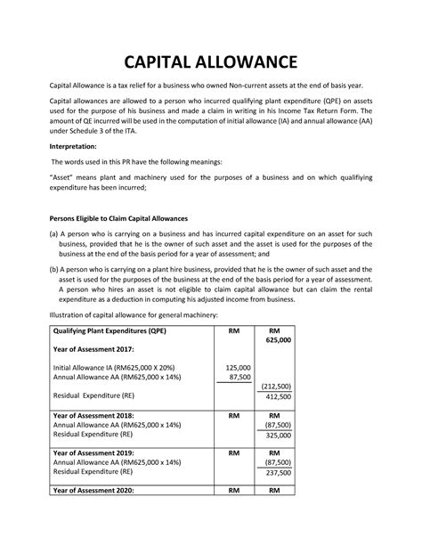 Notes Capital Allowance Capital Allowance Capital Allowance Is A Tax Relief For A Business