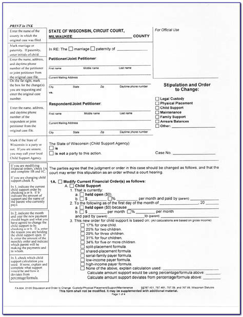 Printable Divorce Forms Wisconsin Form Resume Examples XnDE Y KWl