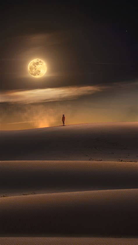 Desert Alone Man Moon Night Hd Phone Wallpaper Peakpx