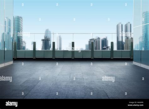 Roof Top Balcony In The Building With Cityscape Background Stock Photo