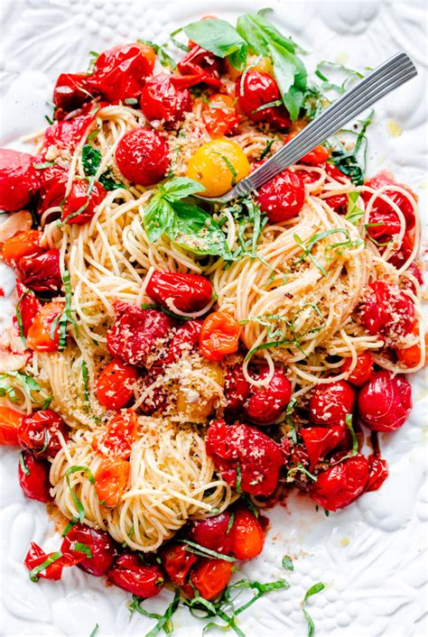 Spaghettini With Roasted Tomatoes Fresh Basil And Toasted Garlic