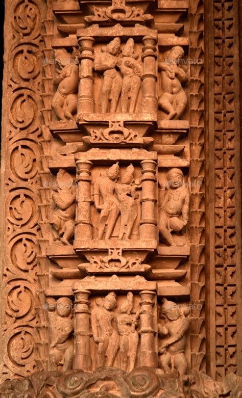 Stone Carving Sculptures On Khajuraho Temple A Unesco World Heritage