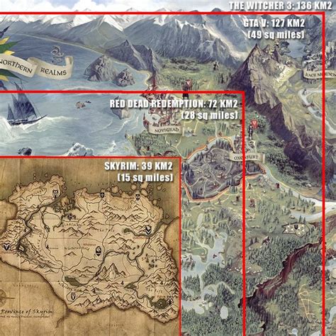 The Witcher 3 Map Size Vs Red Dead Redemption 2 Malayroyi