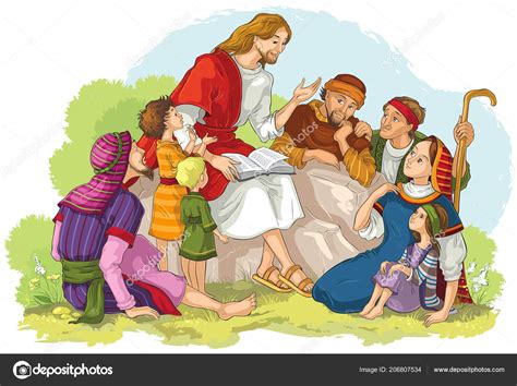 Jesus Preaching Group People Vector Cartoon Christian Illustration Also