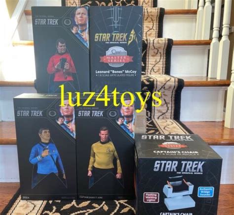 Qmx Star Trek Tos Kirk Spock Mccoy Scotty And Capts Chair 16 Scale