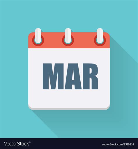 March Dates Flat Icon With Long Shadow Royalty Free Vector