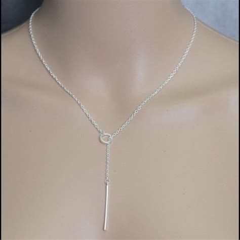 CIRCLE BAR TWO LEFT Silver Bar Necklace Delicate Silver Necklace