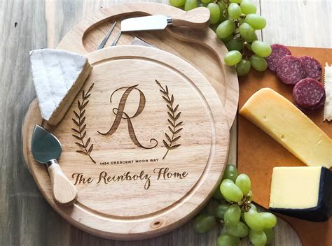 Round Cheese Board Personalized Cheese Board Set Wood Etsy