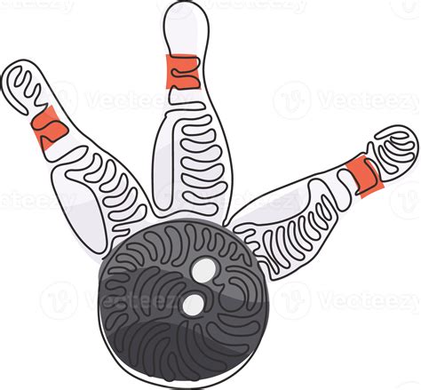 Single Continuous Line Drawing Bowling Ball And Pins Sports Equipment
