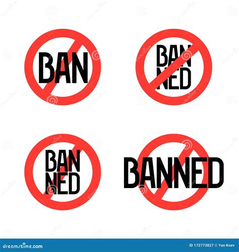 Ban And Banned Icon Set Round Red Prohibition Sign With Text Inside Stock Vector Illustration