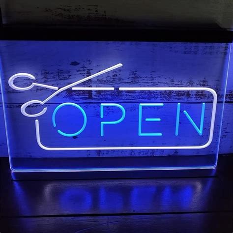 Neon Lights Signs Open Haircut Led Neon Sign Plug Powered Dual Color