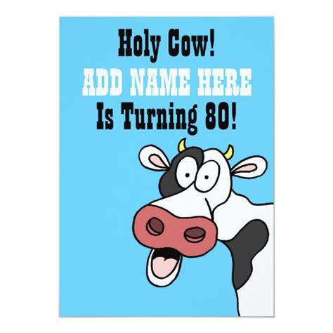 Holy Cow 80th Birthday Funny Cartoon Invite Au