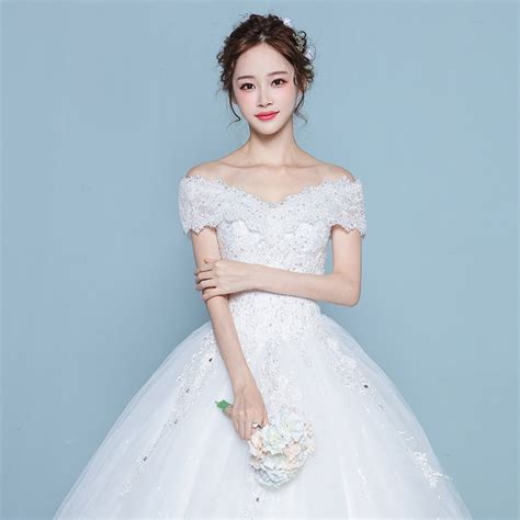 New Boat Neck Wedding Dress 2017 New Korean Bride Wedding Big Code Was