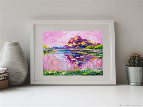 Pink Sunset Oil Painting Seascape Sunset Art Mountain Etsy