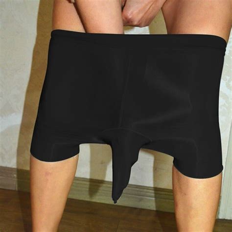 Men Shiny Glossy Pantyhose Boxer Trunks See Through Underwear Sheath Open Close EBay
