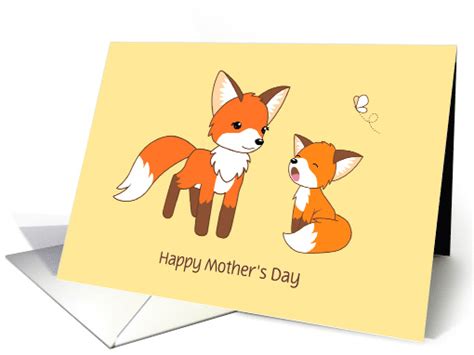 Mothers Day Mother Fox And Baby Fox Kit Blank Inside Card