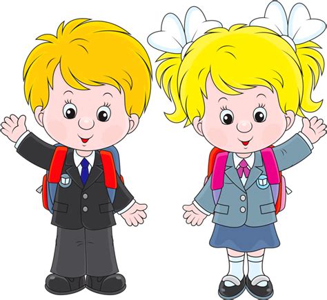 Cartoon Boy And Girl Waving Vector Clip Art Illustration With Clip