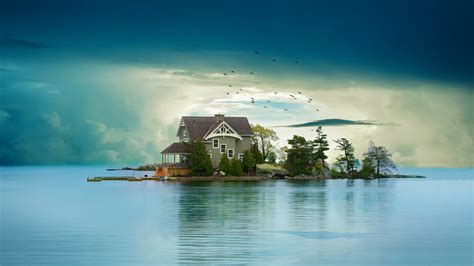 House On Small Island 4k Ultra Hd Wallpaper Background Image