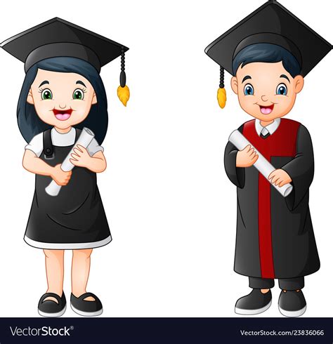 Cartoon Boy And Girl In Graduation Costume Vector Image