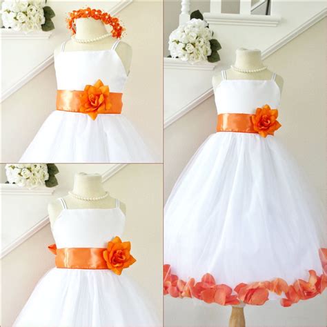 Gorgeous Whiteburnt Orange Tulle Rose Petal Wedding Flower Girl Party