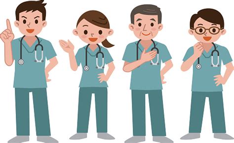 Set Of Doctors In A Scrub Stock Illustration Download Image Now Istock