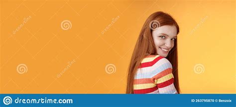 Tenderness Romance Seduction Concept Attractive Cheeky Flirty Young Redhead Daring Girl Turn