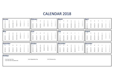 2018 Calendar Excel A3 Size Templates At