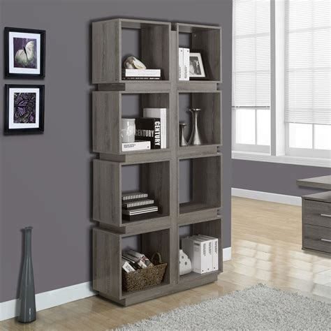 Monarch Specialties Dark Taupe Reclaimed Composite 8 Shelf Bookcase At