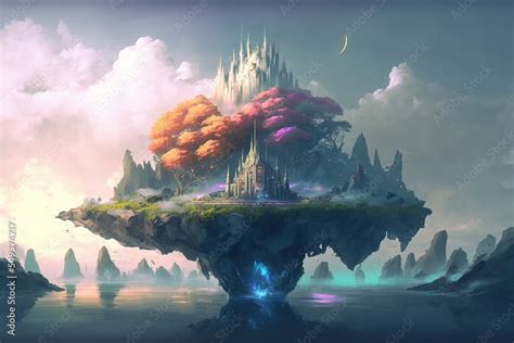 Fantasy Floating Island Digital Art Concept Art As Wallpaper