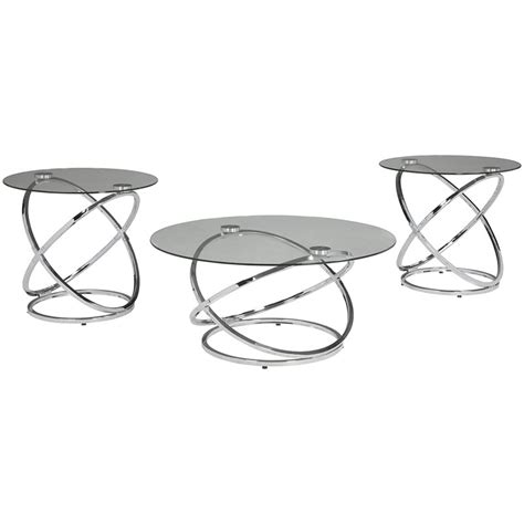 Ashley Furniture Hollynyx 3 Piece Glass Top Coffee Table Set In Chrome Cymax Business
