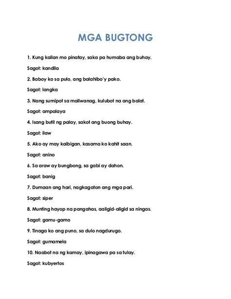 Example Of Bugtong Tagalog