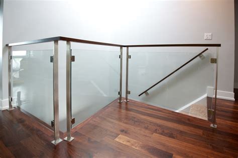 Stainless And Tempered Glass Railings Modern Staircase Chicago By