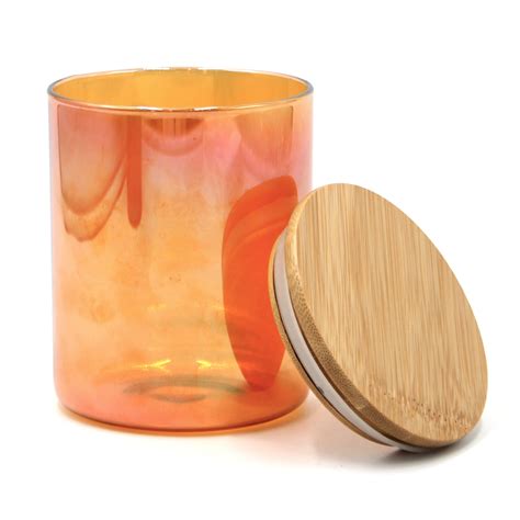 Hot Resistant Amber Borosilicate Glass Candle Jar With Wood Lid High Quality Candle Jar Holder