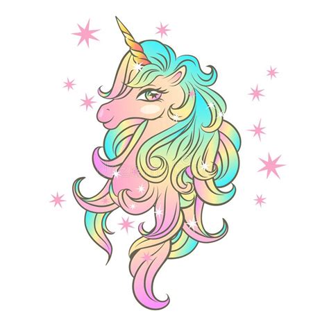 Cute Magical Unicorn With Stars Vector Illustration Of A Unicorn Head