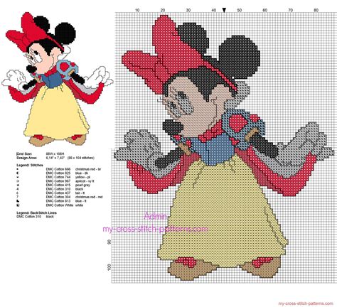 On this post you will find a free beautiful pattern of a crochet minnie mouse doll, it is perfect for a new born baby as a non harmful toy, or as a gift for sure. Disney Minnie Mouse Snow White free back stitch cross ...