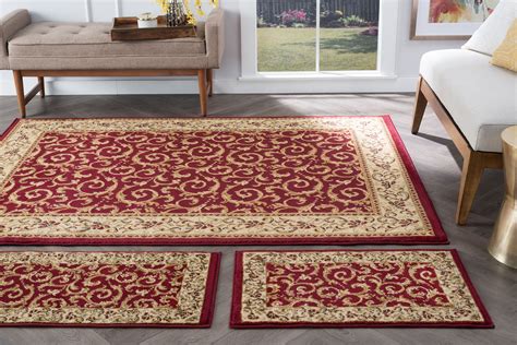 A good rule of thumb. Red Traditional European Scroll Vine 5x7 Area Rug 2x5 ...
