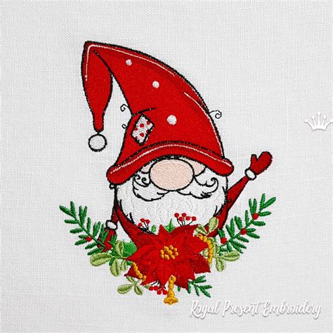 Christmas Gnome Machine Embroidery Design 2 Sizes Royal Present