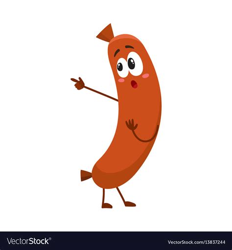 Funny Sausage Character Pointing To Something Vector Image