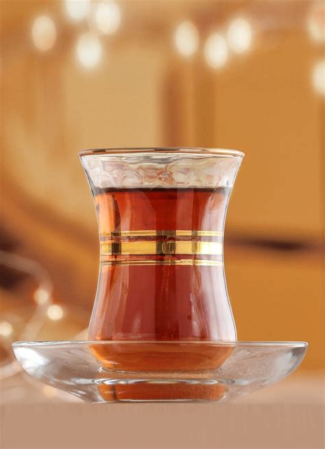 LAV Turkish Tea Cups And Saucers Set Of 12 Tea Glasses Set With Gold