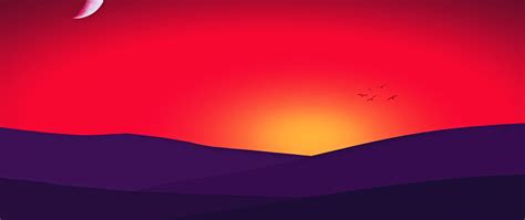 Download Minimal Sunset Purple Mountains And Birds 1440x2560